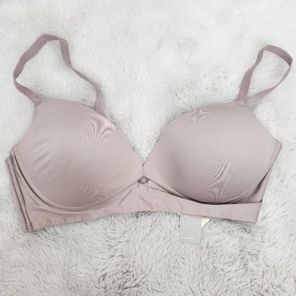 Newai Twin Cross Wide Strap Wireless Plunge Contour Bra Tan Nude 36C NWT - Picture 5 of 11